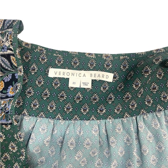 VERONICA BEARD 100% SILK MARIPOSA SEAGLASS GREEN RUCHED PAISLEY MIDI DRESS sz 20 - Picture 14 of 14